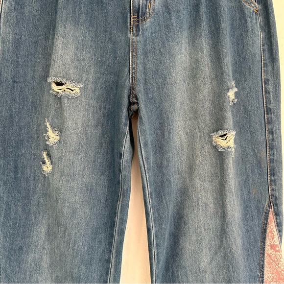 NWT Easel Patchwork Flare Highrise Jeans Western Country Bohemian Southern L - Picture 4 of 11